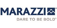 The logo for marazzi is blue and white and says `` dare to be bold ''.