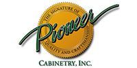 The logo for pioneer cabinetry inc. is yellow and green.