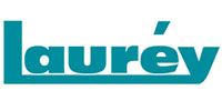 A blue laurey logo on a white background.