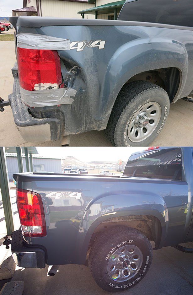 before and after image of a repaired car