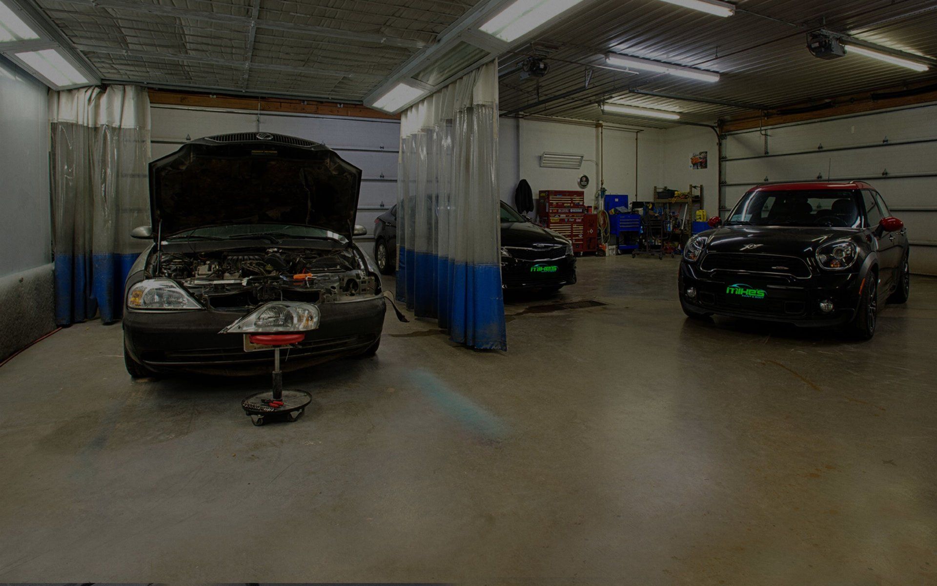 cars on a  repair shop