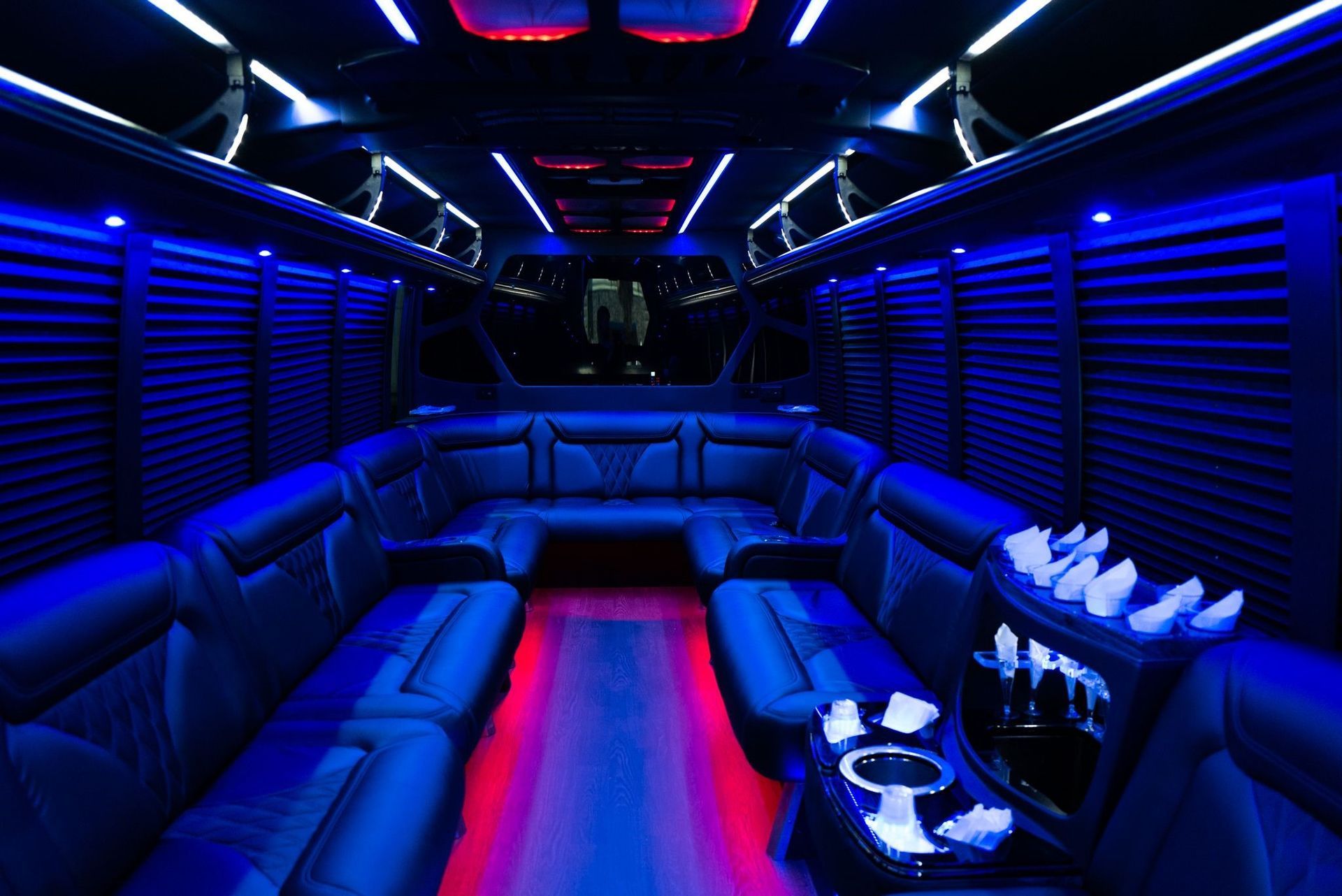 Stretch limo interior - red and blue lighting