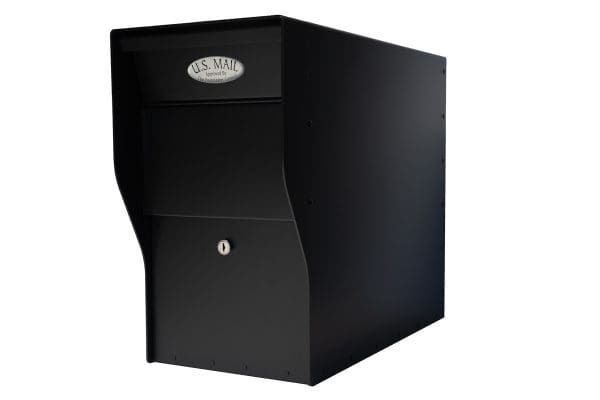 Black server tower with a front power button and oval logo on a white background