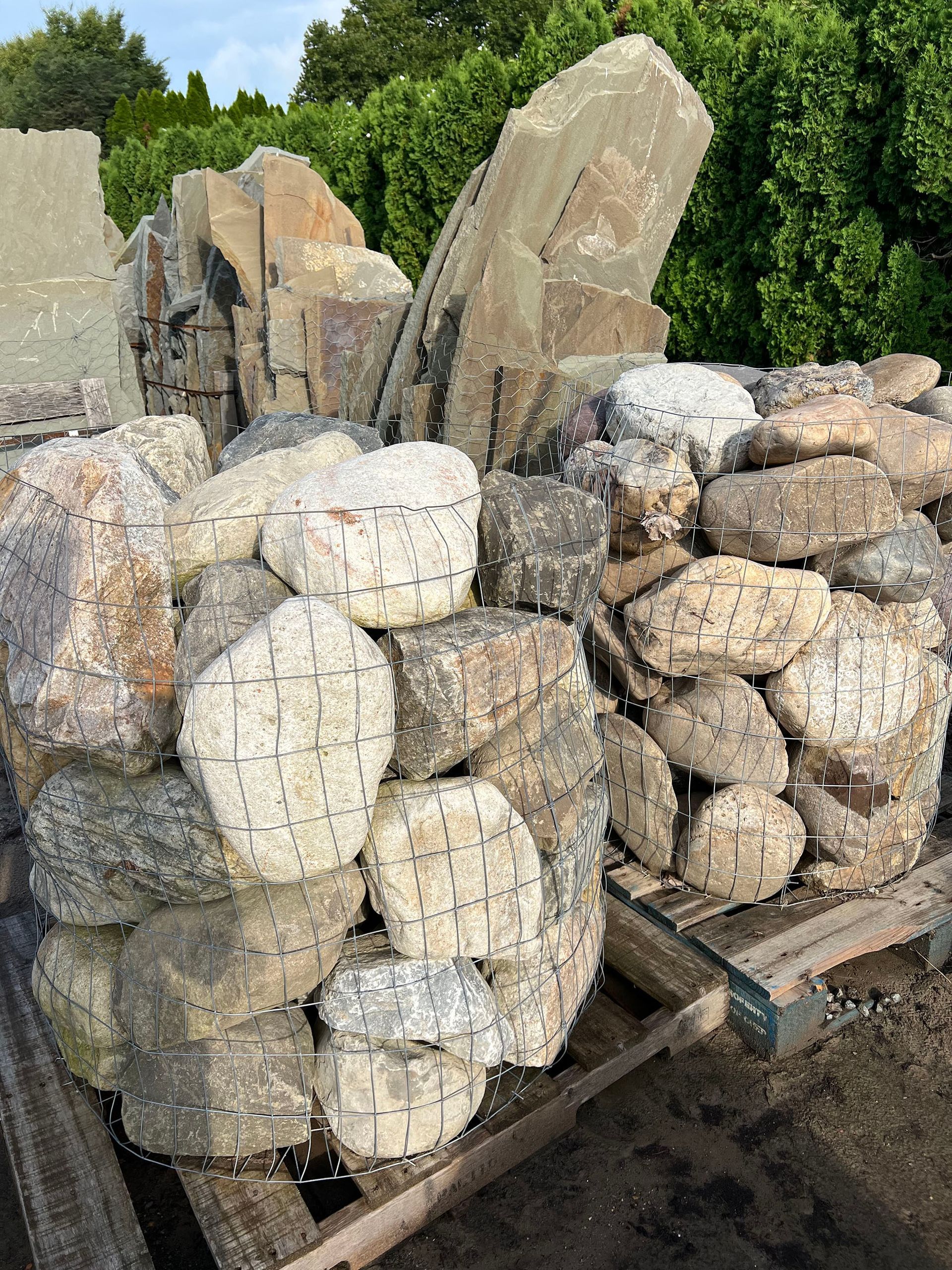 A pile of rocks sitting on top of a wooden pallet.