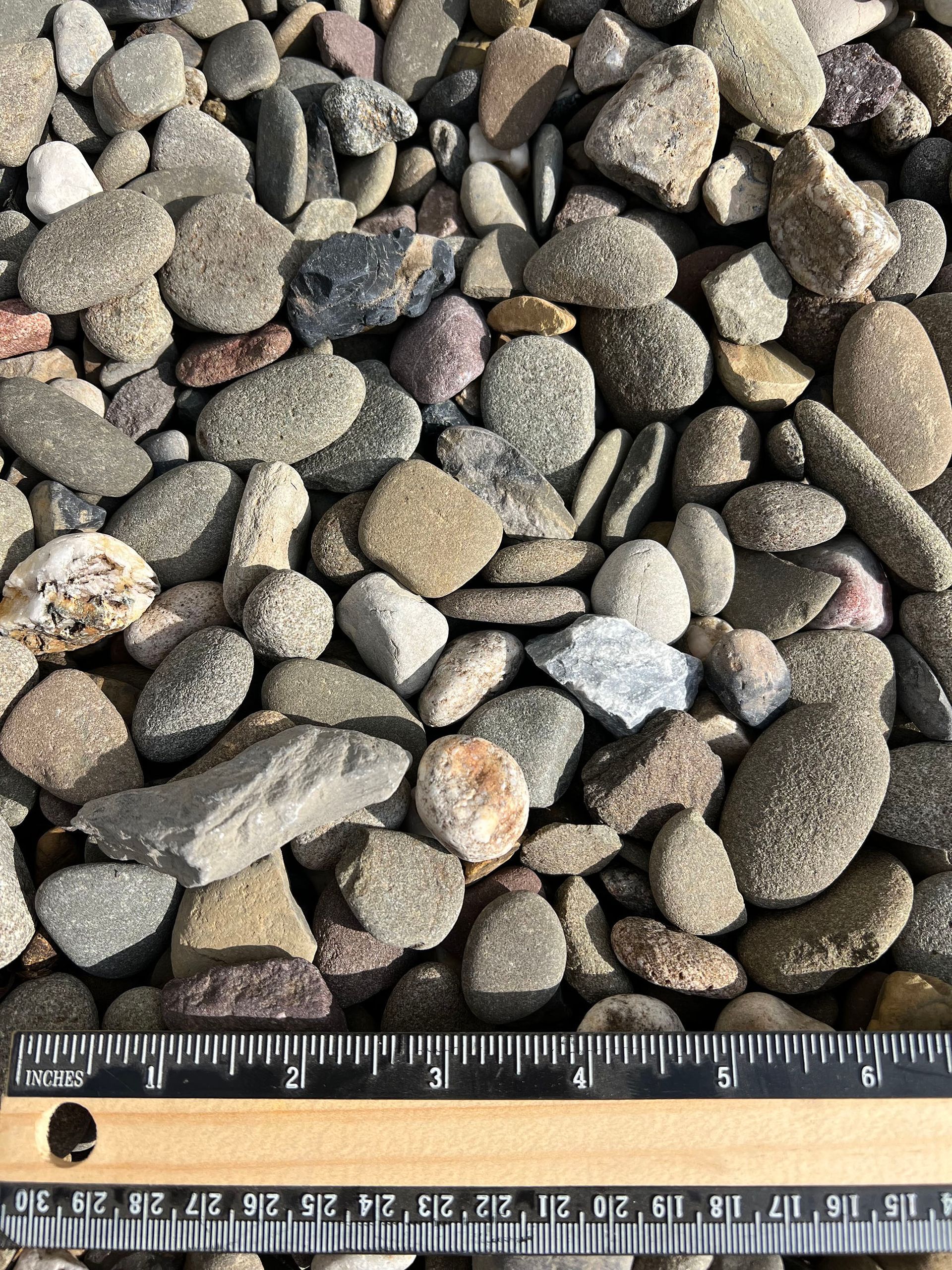 A ruler is laying on top of a pile of rocks