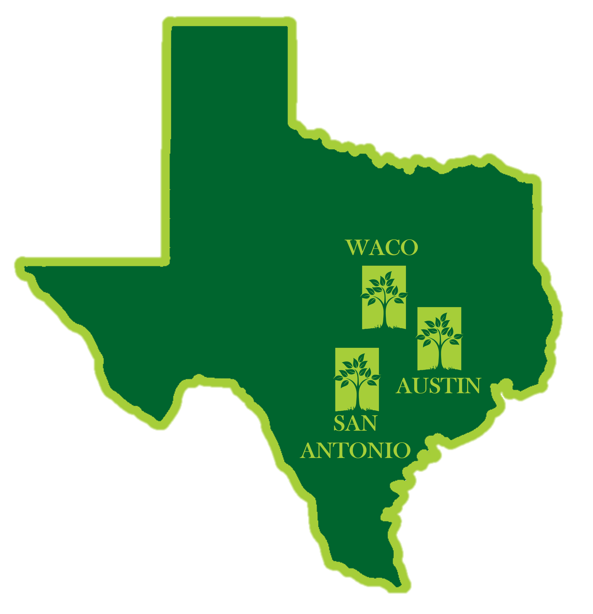 A map of Texas showing the cities of Waco, Austin, and San Antonio