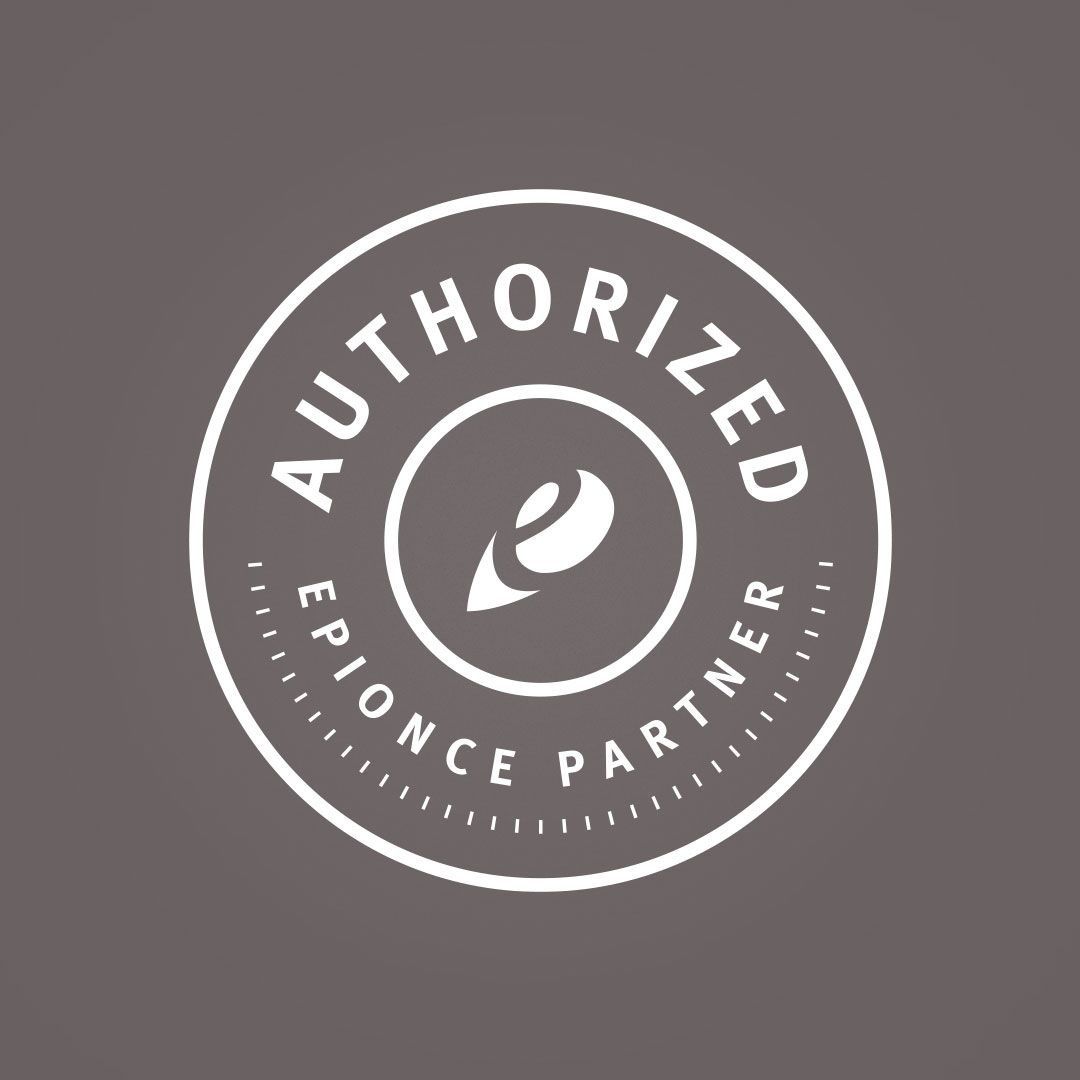 Authorized Epionce Partner seal, a white circular logo on a gray background. The seal contains the text 