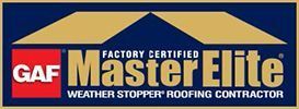 GAF Factory Certified MasterElite Weather Stopper Roofing Contractor badge