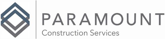 A logo for paramount construction services with a diamond in the middle.