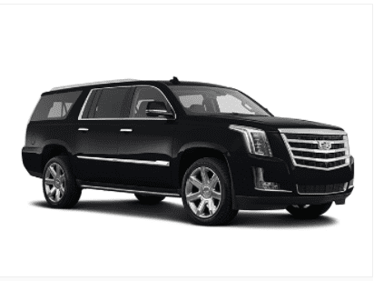 Black Cadillac Escalade SUV parked on a white background.