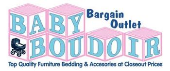 Baby Boudoir Bargain Outlet logo with stacked blocks spelling the store name, with a stroller graphic.