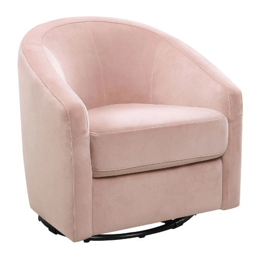 Pink velvet swivel armchair.