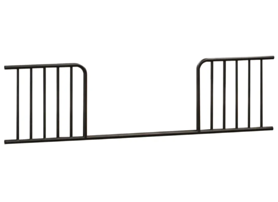 Black metal bed rail for toddler bed.
