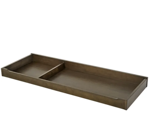 Brown wooden changing table tray with a divided section.