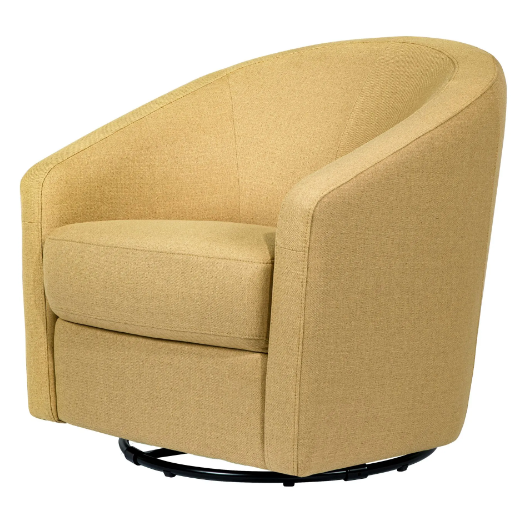 Yellow swivel armchair on a black base.