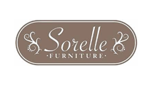 Sorelle Furniture logo in a brown oval frame, featuring script text and decorative flourishes.