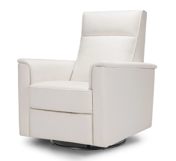 Cream-colored swivel recliner chair on a white background.