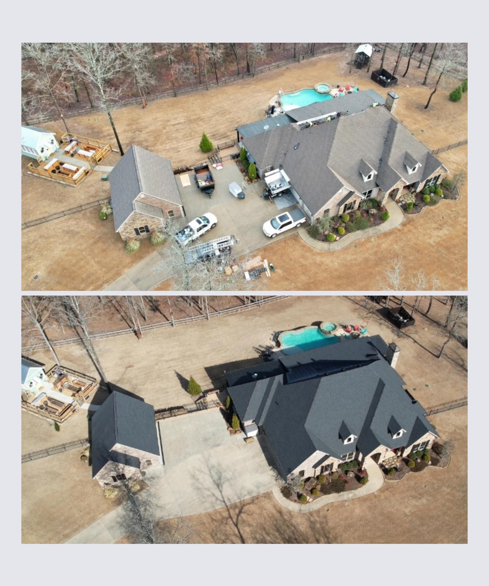 before and after images of roof replacement project