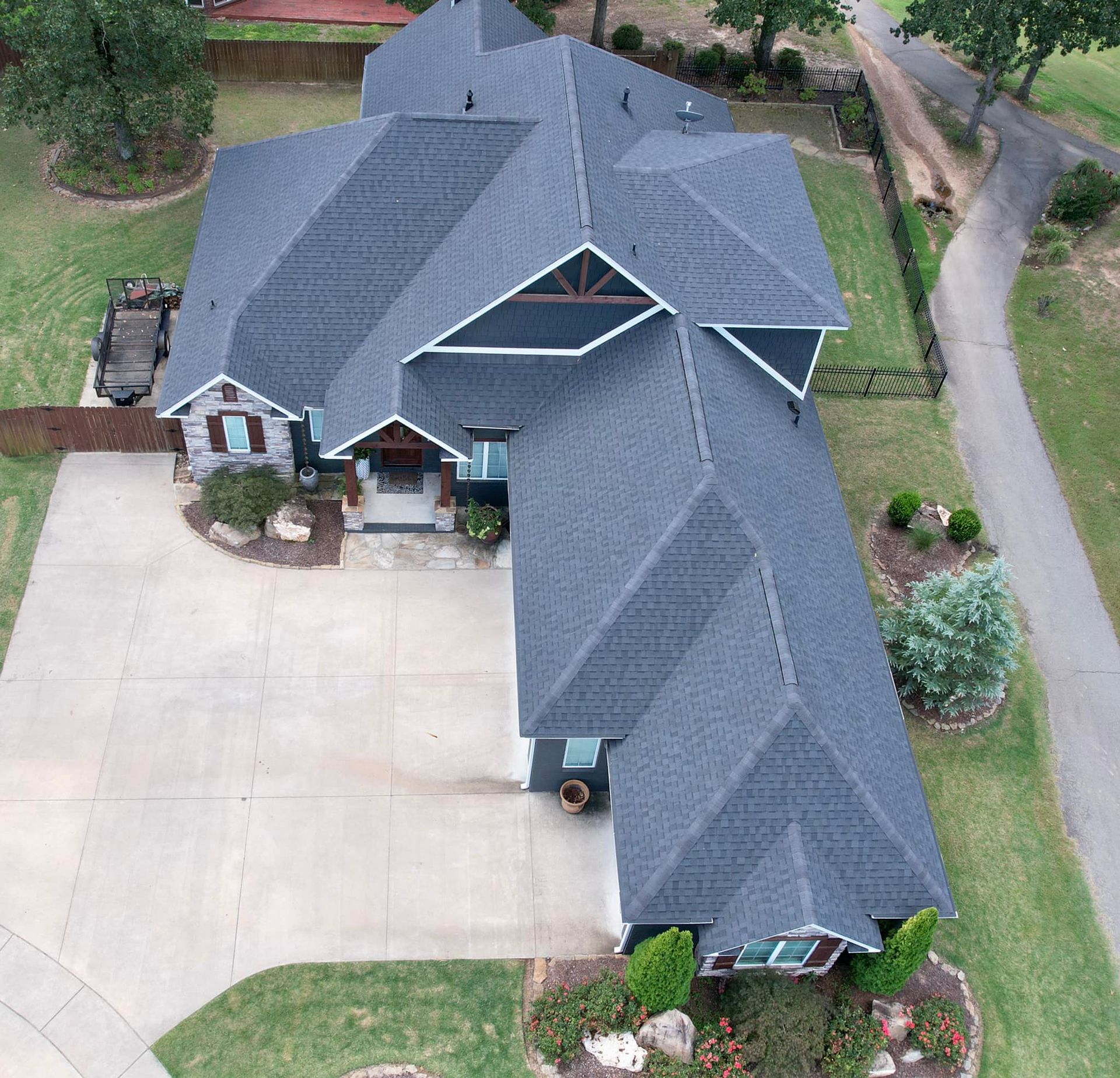 top view of house with gray roof
