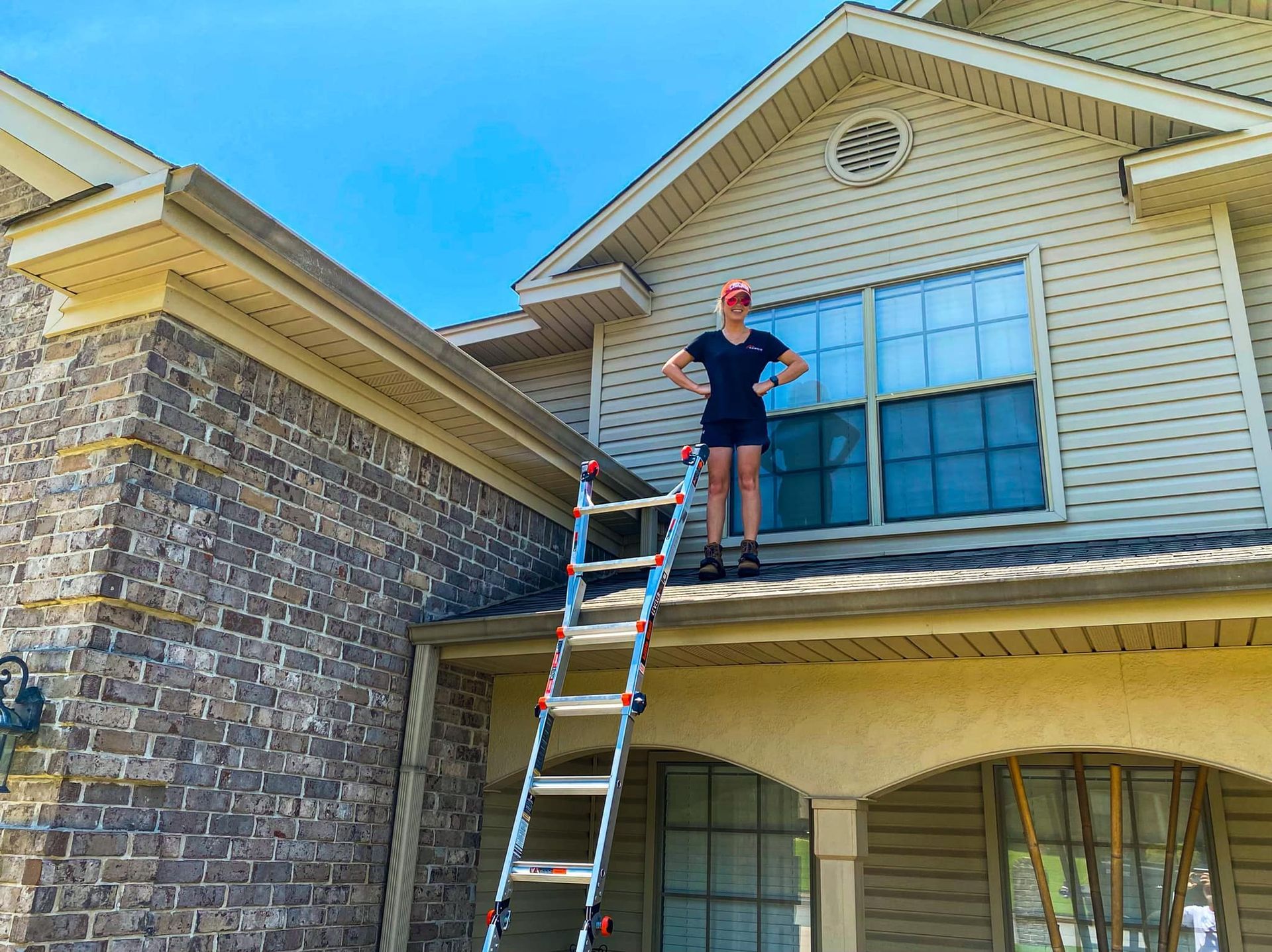 lady standing on the roof
