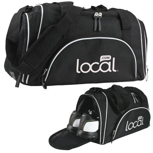 A black duffel bag with the word local on it
