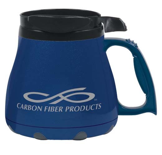 A blue coffee mug from carbon fiber products