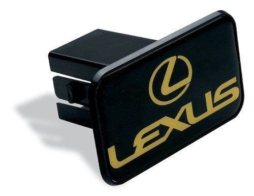 A black lexus trailer hitch cover on a white background
