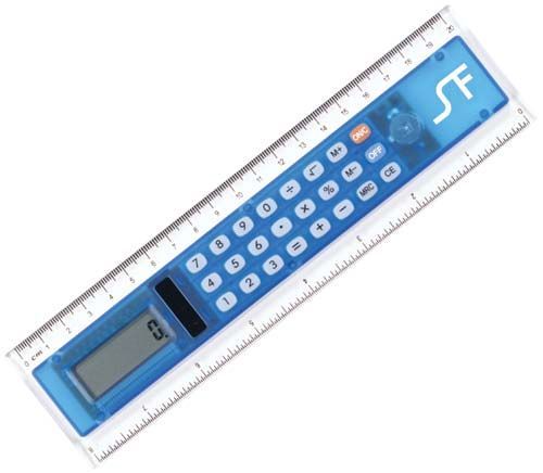 A blue calculator with the letters sf on it