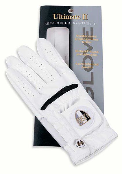 A pair of ultimate ii reinforced synthetic golf gloves