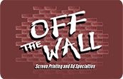 The logo for off the wall is a brick wall with the words `` off the wall '' written on it.