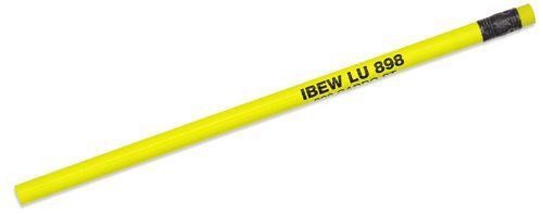 A yellow pencil with a black eraser on a white background.