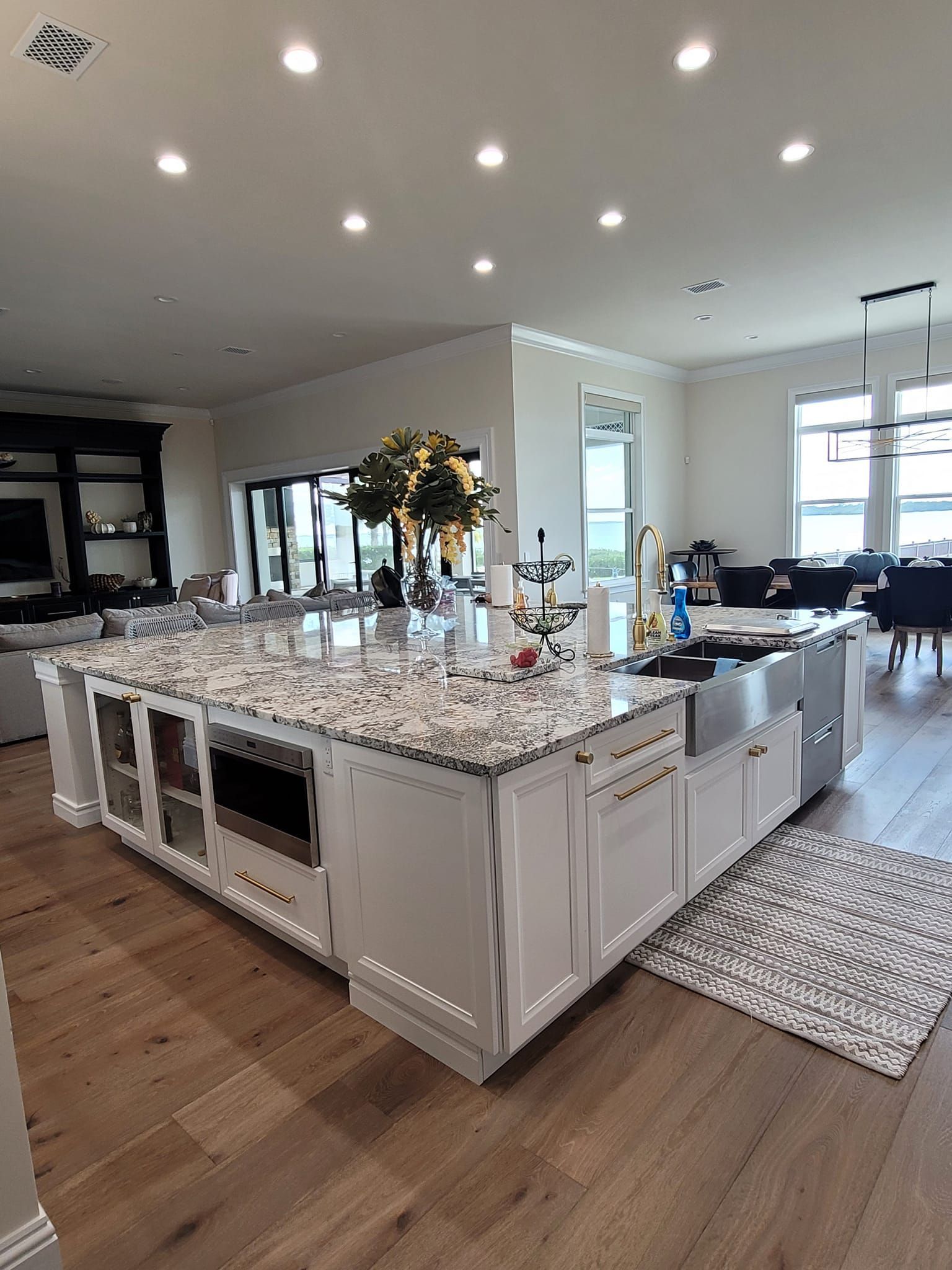There is a large island in the middle of the kitchen