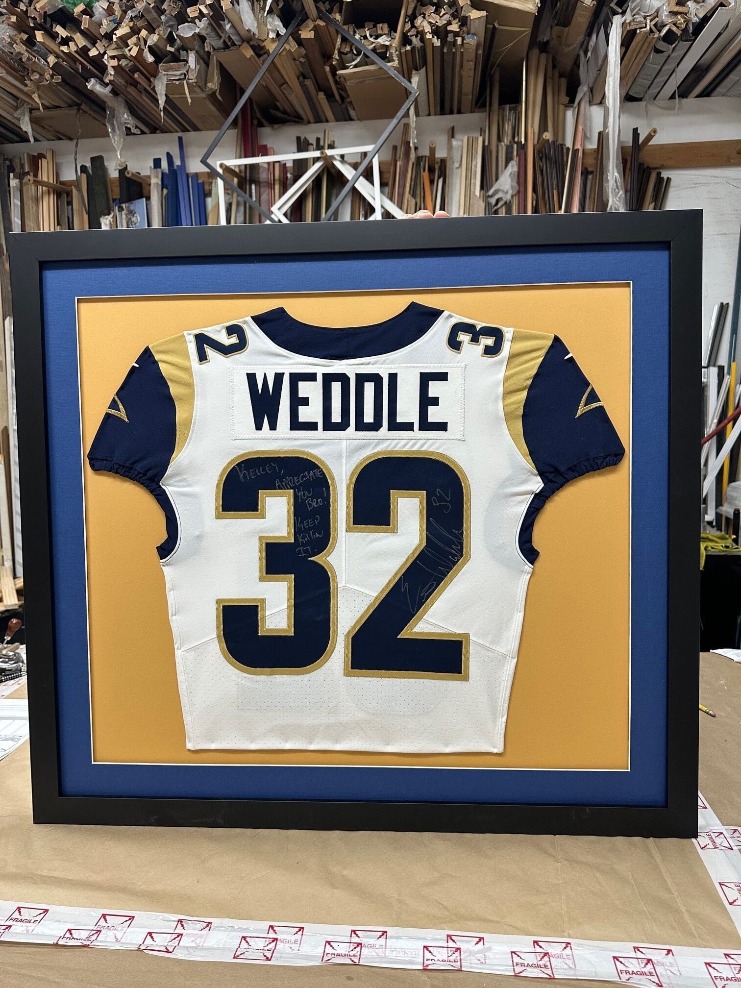 Framed Los Angeles Rams jersey, 