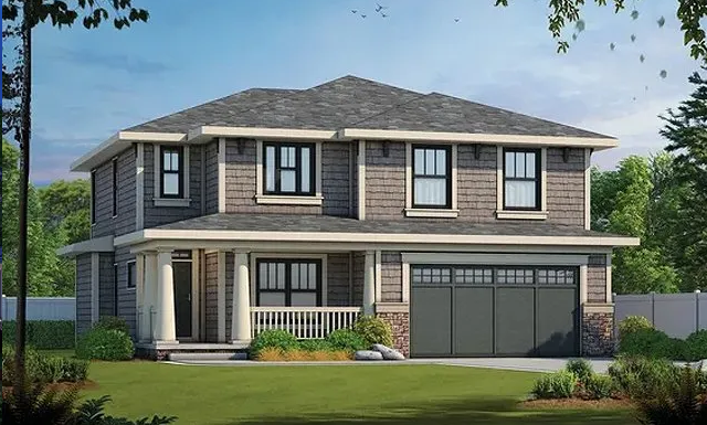 an artist 's impression of a house with a large garage 
