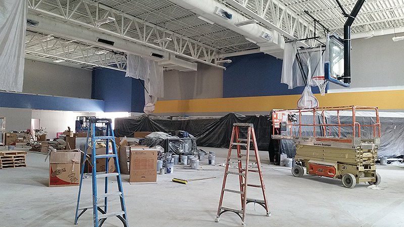 A basketball court is being built