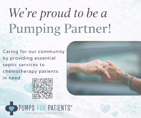 A supportive graphic with the text We’re proud to be a Pumping Partner! and two hands holding each other.