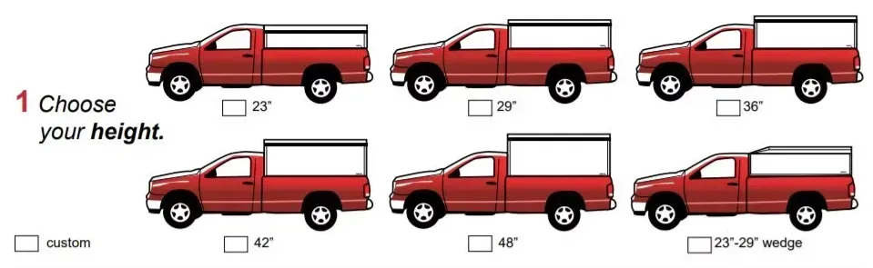 Red truck bed covers of varying heights; choose your height.