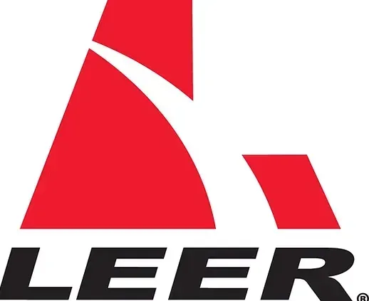Red and black Leer logo: stylized “L” shape with a red abstract design above the black word “LEER.”