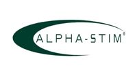 ALPHA-STIM logo in green and black with stylized oval swoosh