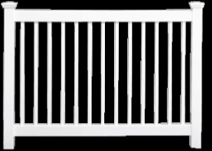 White picket fence with vertical slats and square posts.