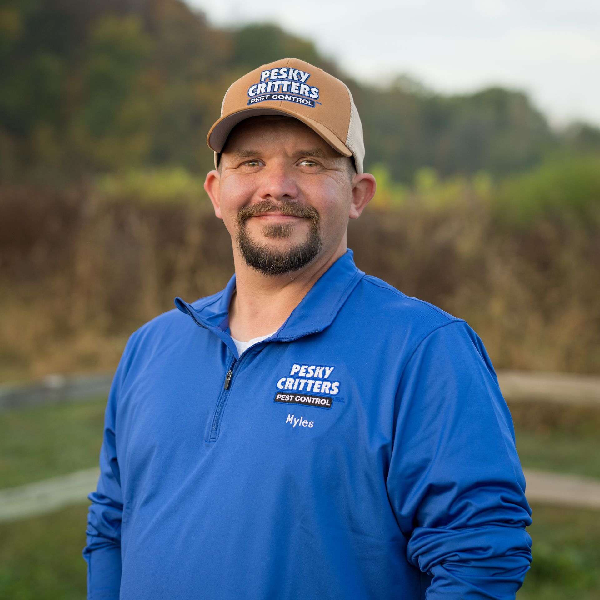 A person wearing a blue 
