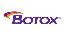 Botox logo: Purple wordmark with a swoosh of red, orange, and purple arcs.