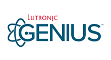 Logo for Lutronic Genius medical device with blue atom and