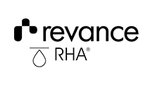 Revance logo with black and white text.