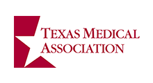Texas Medical Association logo: white star within a maroon square, text