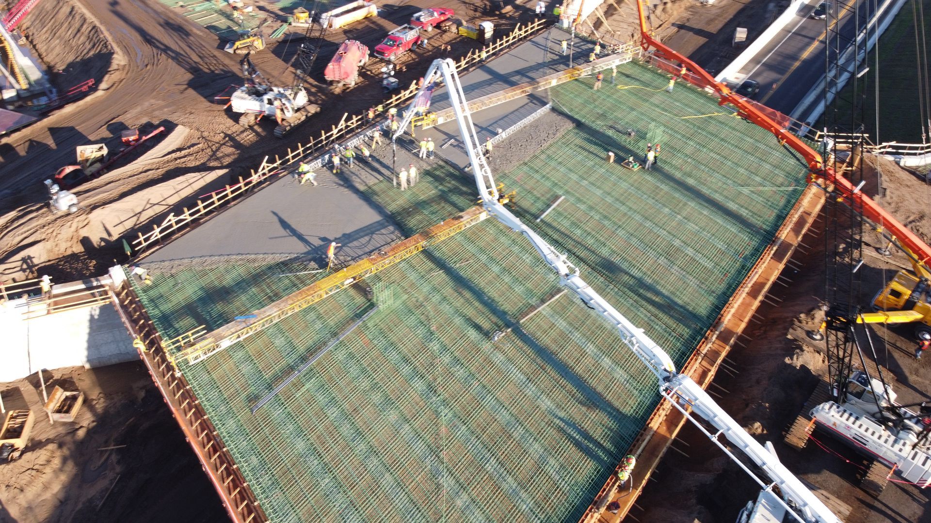 An aerial view of a bridge under construction.