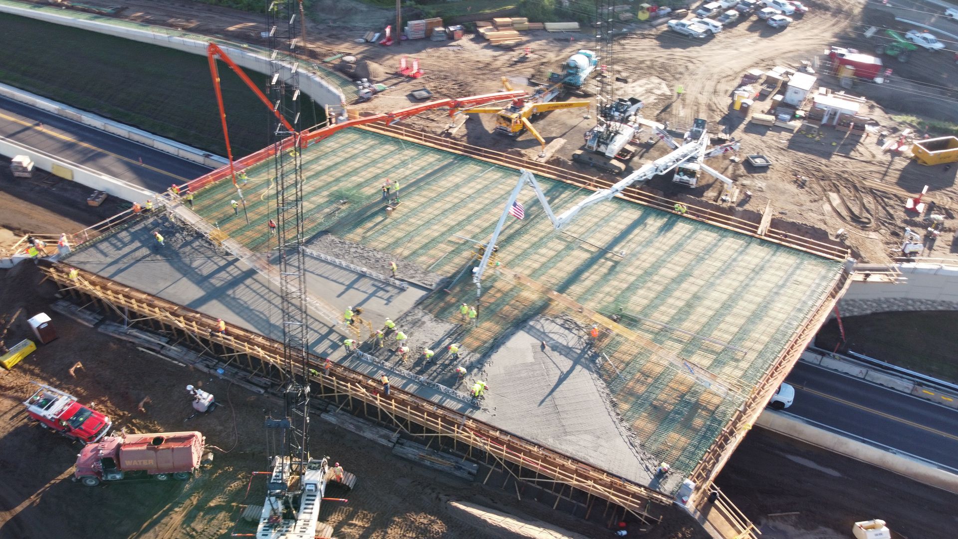 An aerial view of a bridge under construction.