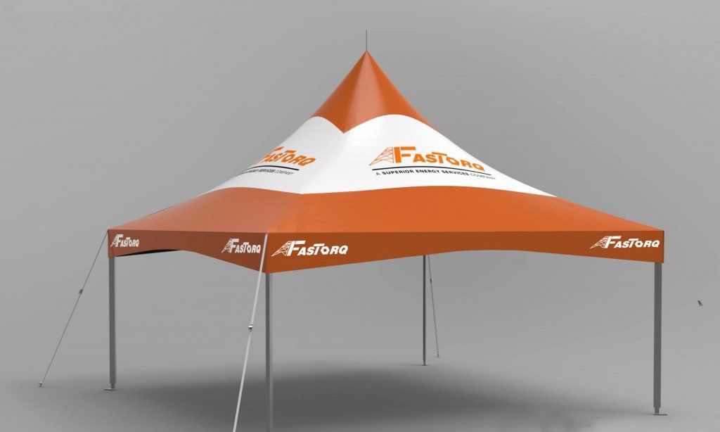 Small orange tent with logo