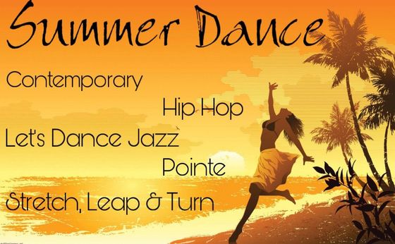 A poster for summer dance with a woman jumping in the air