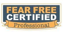 Fear Free Certified Professional logo: blue and gold badge with text.